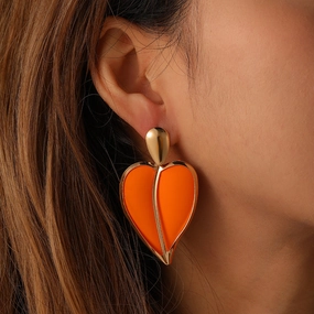 Wholesale Color Spray Paint Love Drop Double Layer Metal Earrings