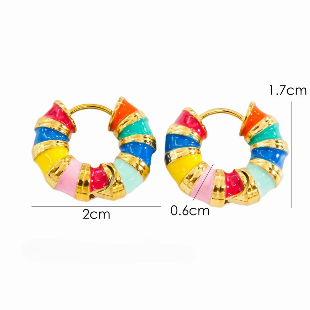 Wholesale Color Stripe Enamel Drip Oil Stainless Steel Earrings
