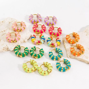 Wholesale Color Stripe Enamel Drip Oil Stainless Steel Earrings