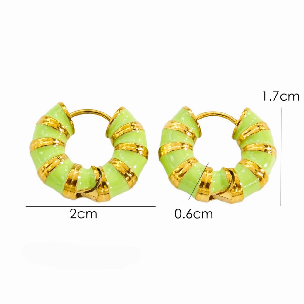 Wholesale Color Stripe Enamel Drip Oil Stainless Steel Earrings