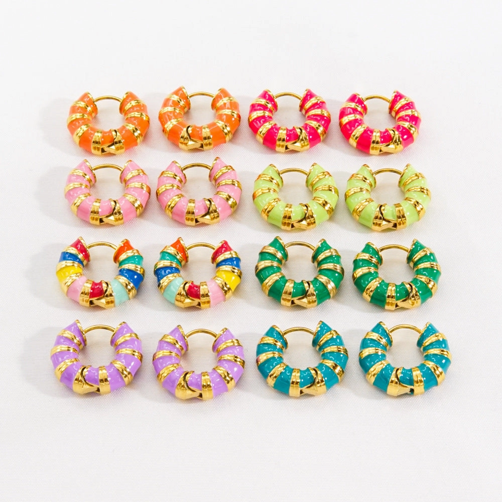 Wholesale Color Stripe Enamel Drip Oil Stainless Steel Earrings