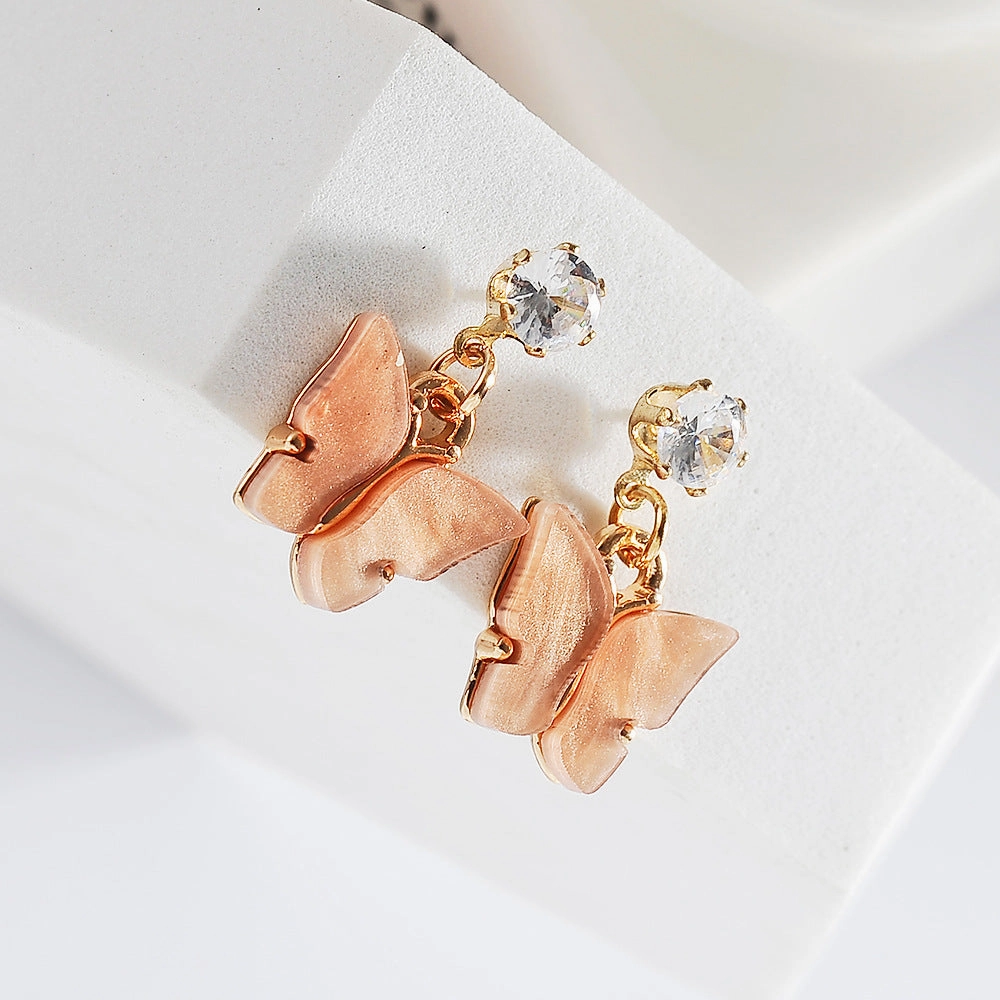 Wholesale Color Zircon Acrylic Butterfly Alloy Earrings