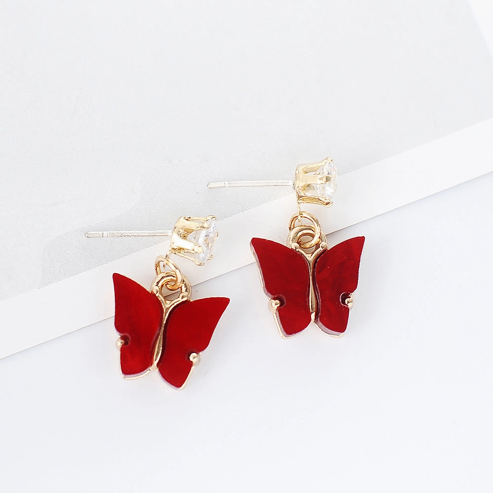 Wholesale Color Zircon Acrylic Butterfly Alloy Earrings