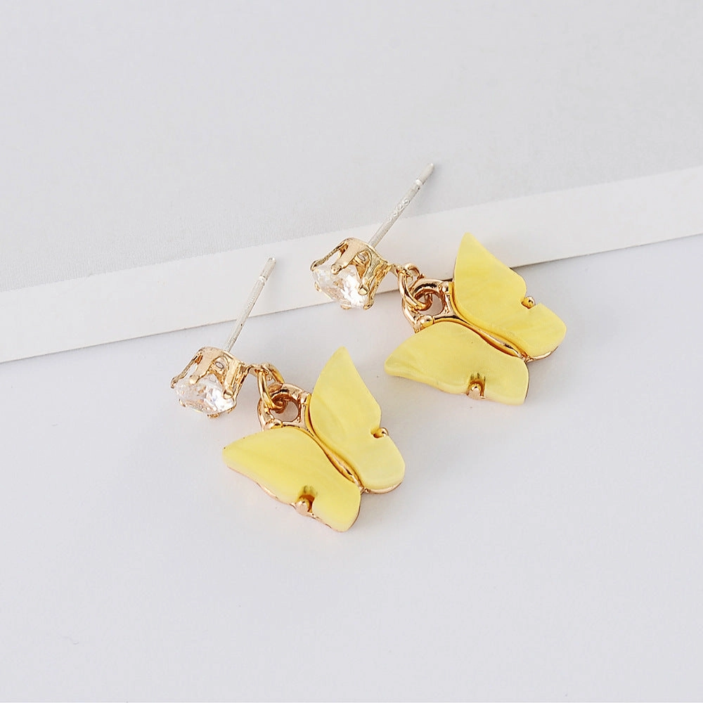 Wholesale Color Zircon Acrylic Butterfly Alloy Earrings
