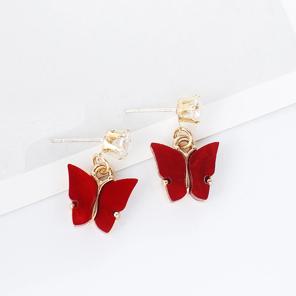 Wholesale Color Zircon Acrylic Butterfly Alloy Earrings