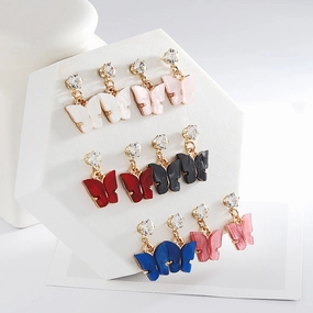 Wholesale Color Zircon Acrylic Butterfly Alloy Earrings