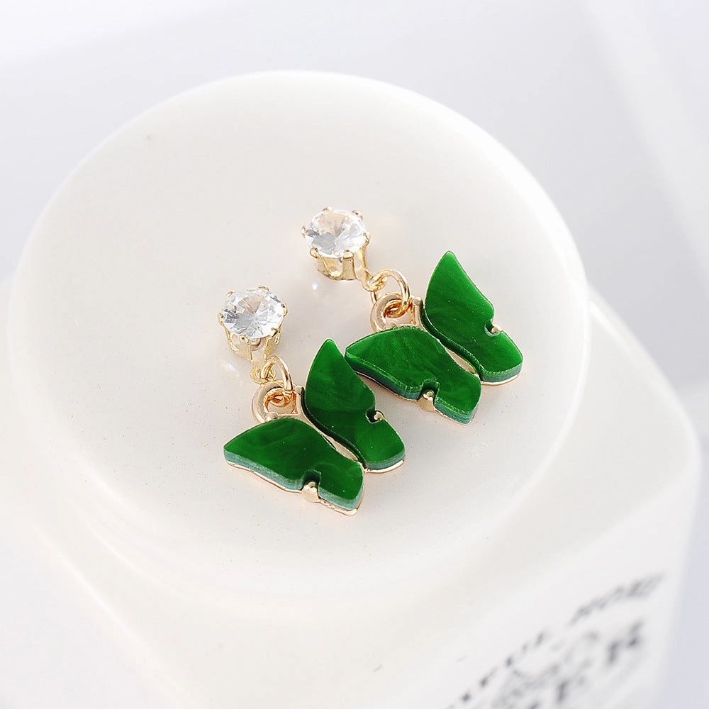 Wholesale Color Zircon Acrylic Butterfly Alloy Earrings
