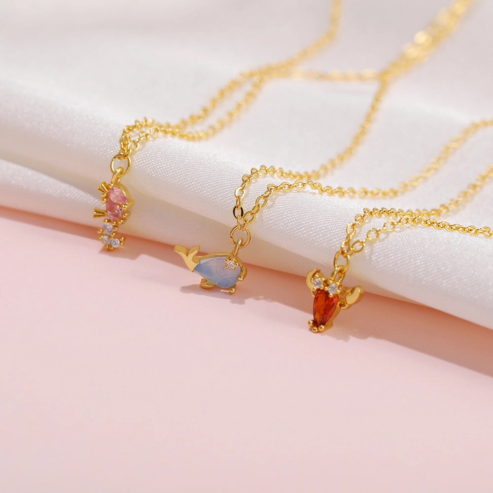 Wholesale Color Zircon Ocean Series Pendant Copper Necklace