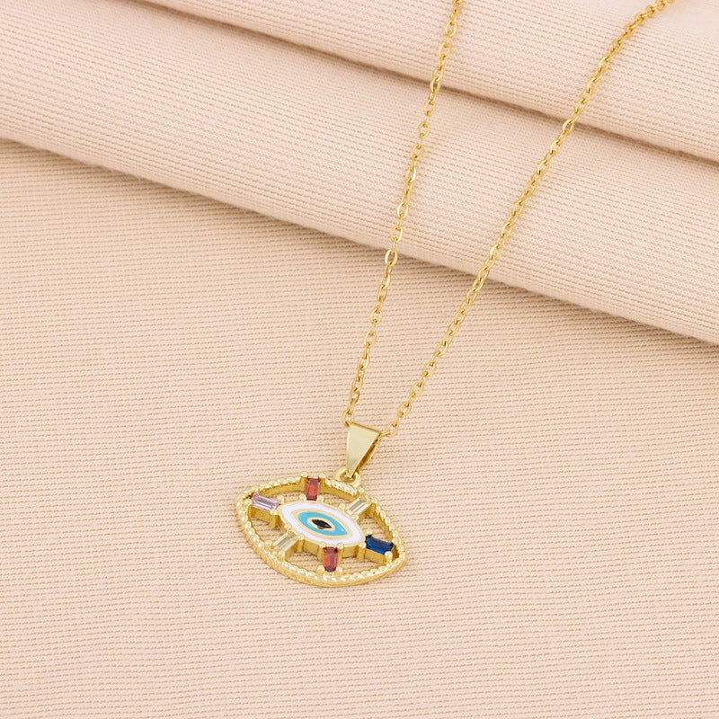 Wholesale Color Zirconium Devil Eye Titanium Steel Necklaces