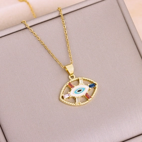Wholesale Color Zirconium Devil Eye Titanium Steel Necklaces