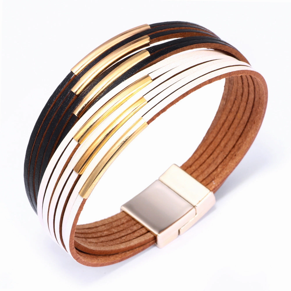 Wholesale Colorblock Alloy Hands Magnet Buckle Leather Bracelet