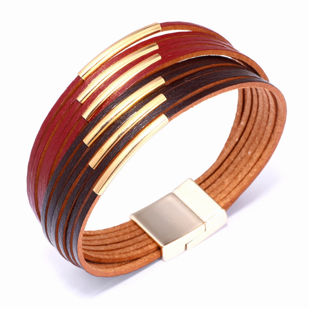 Wholesale Colorblock Alloy Hands Magnet Buckle Leather Bracelet
