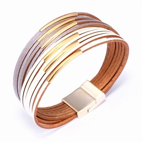 Wholesale Colorblock Alloy Hands Magnet Buckle Leather Bracelet