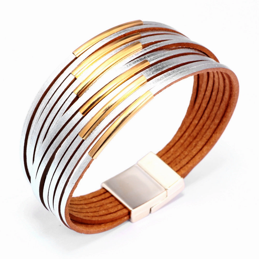 Wholesale Colorblock Alloy Hands Magnet Buckle Leather Bracelet