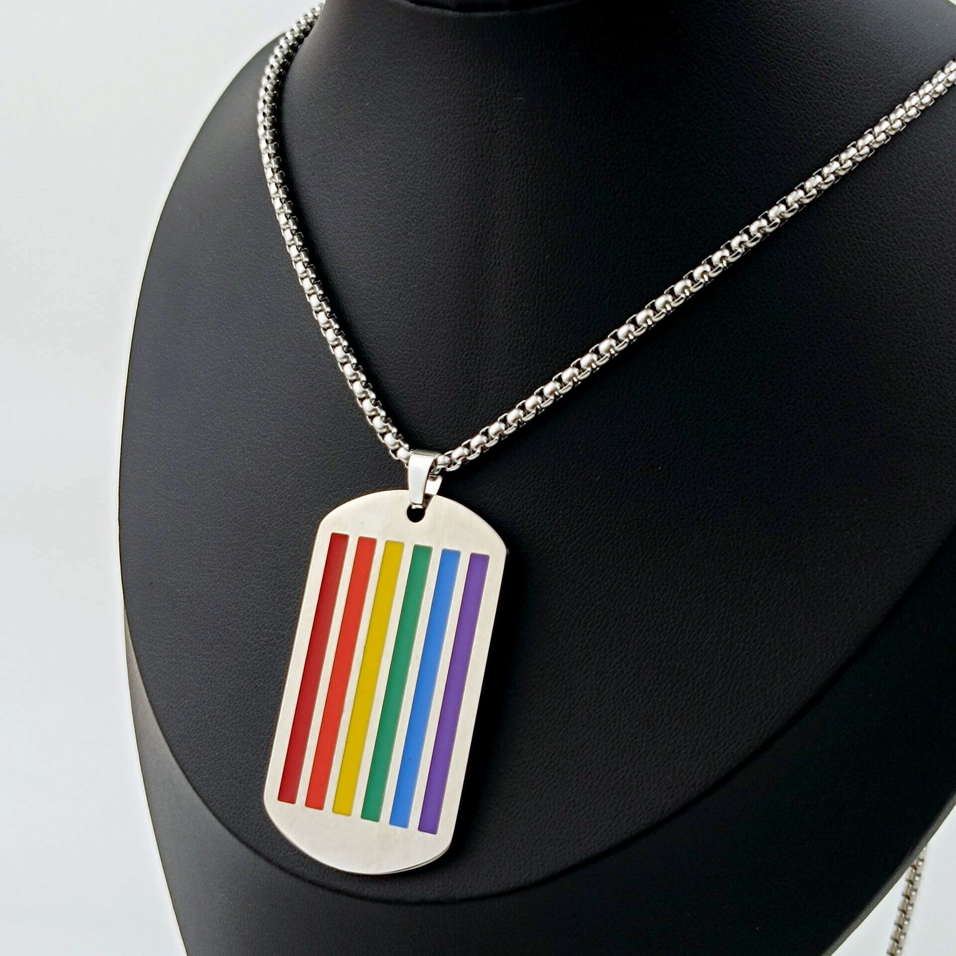 Wholesale Colored Army Brand Pendant Couple Stainless Steel Rainbow Flag les Necklaces