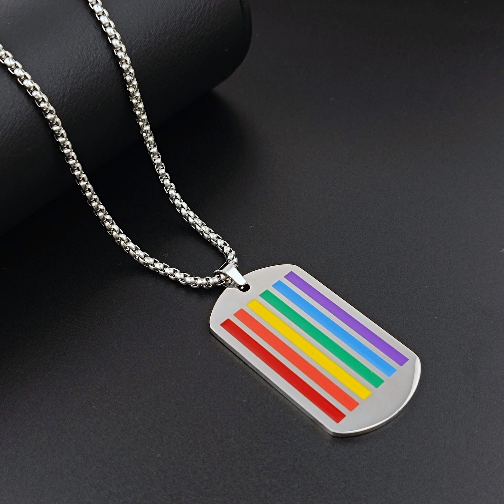 Wholesale Colored Army Brand Pendant Couple Stainless Steel Rainbow Flag les Necklaces