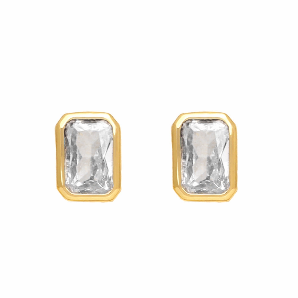Wholesale Colored Baguette Zircon Copper Ear Studs