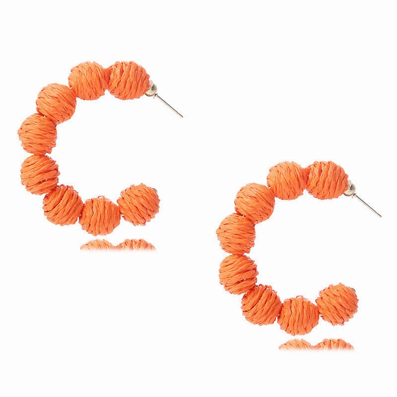 Wholesale Colored C-shaped Rattan Woven Earrings
