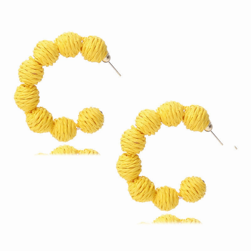 Wholesale Colored C-shaped Rattan Woven Earrings