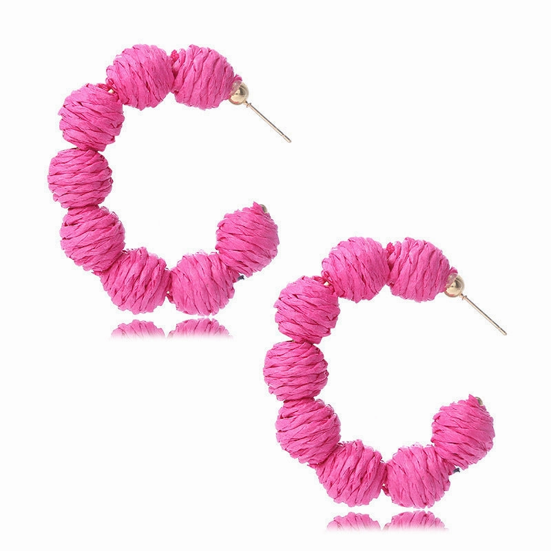 Wholesale Colored C-shaped Rattan Woven Earrings