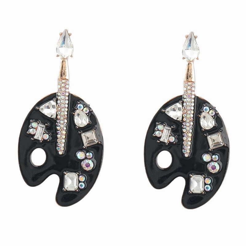 Wholesale Colored Diamond Alloy Drip Oil Inlaid Diamond Cartoon Palette Earrings
