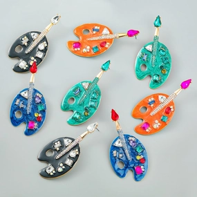 Wholesale Colored Diamond Alloy Drip Oil Inlaid Diamond Cartoon Palette Earrings