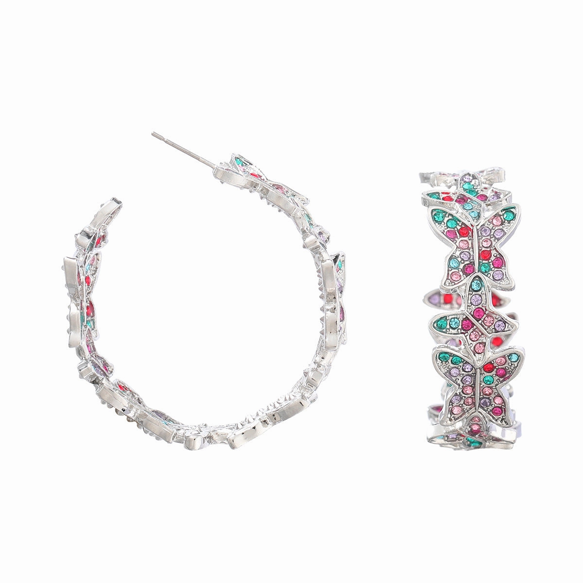Wholesale Colored Diamond Butterfly Alloy Earrings