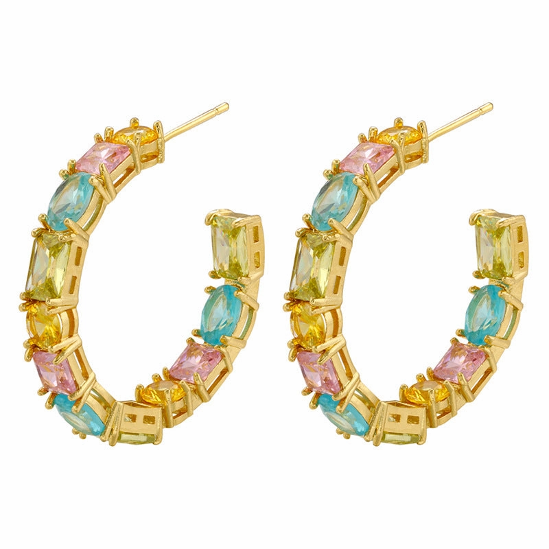 Wholesale Colored Diamond Candy Color Geometric Zircon Prongs Copper Earrings