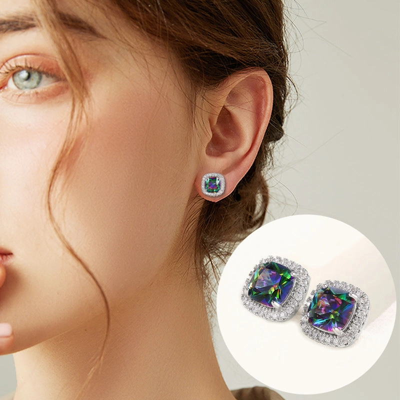Wholesale Colored Diamond Four Prong Alloy Earrings