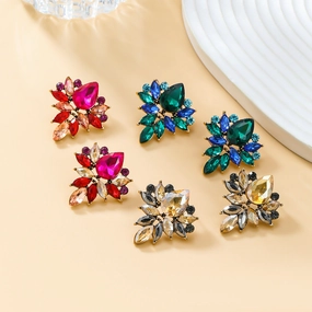Wholesale Colored Diamond Full Diamond Floral Bohemian Style Earrings
