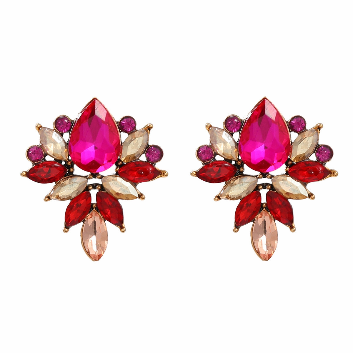 Wholesale Colored Diamond Full Diamond Floral Bohemian Style Earrings