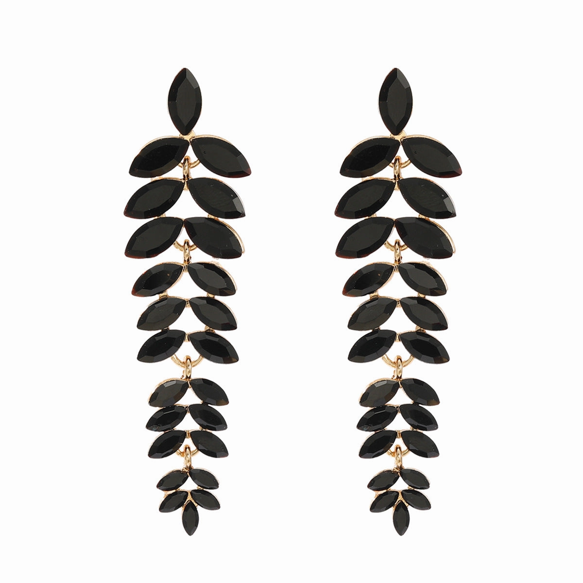 Wholesale Colored Diamond Full Diamond Long Leaf Earrings