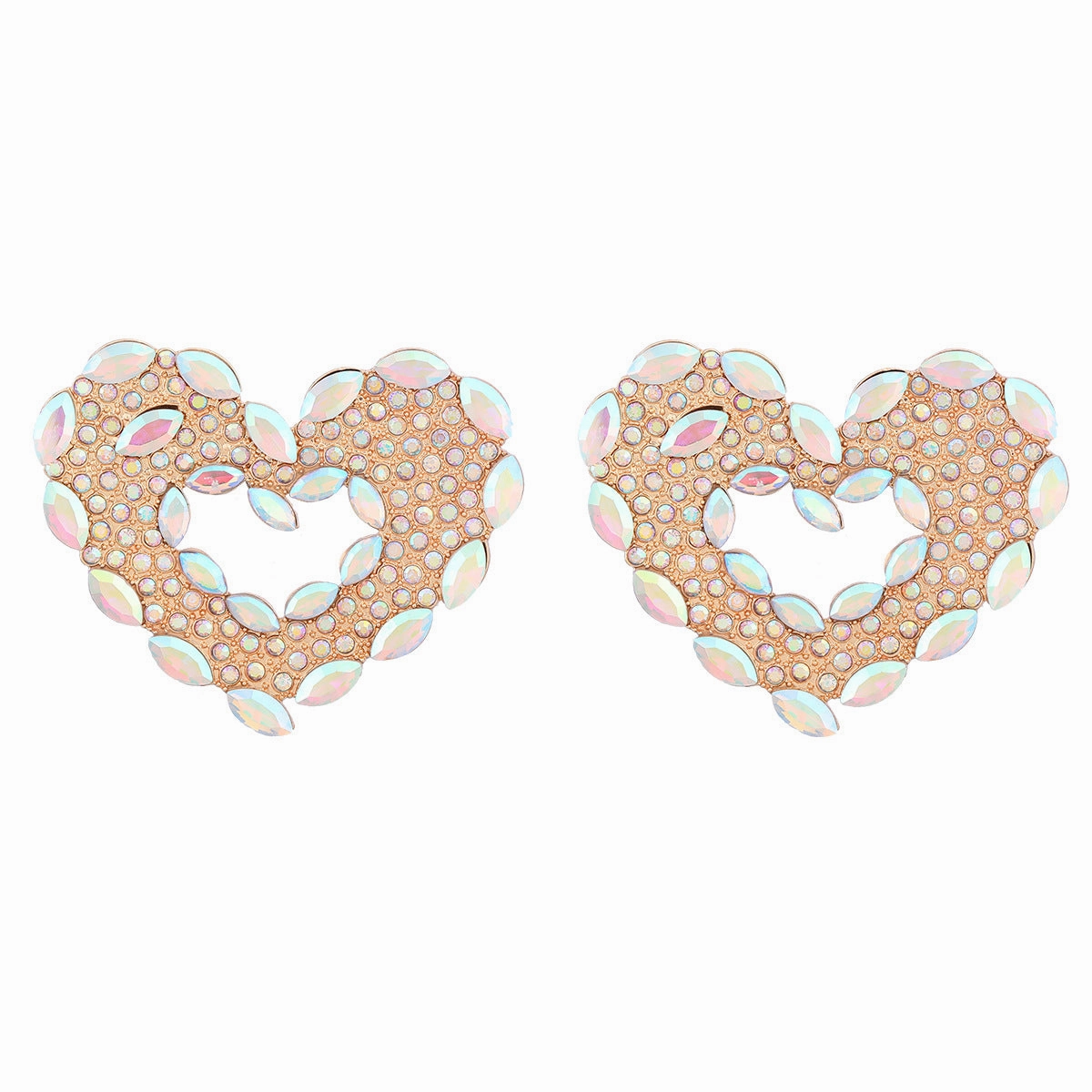 Wholesale Colored Diamond Heart Alloy Earrings
