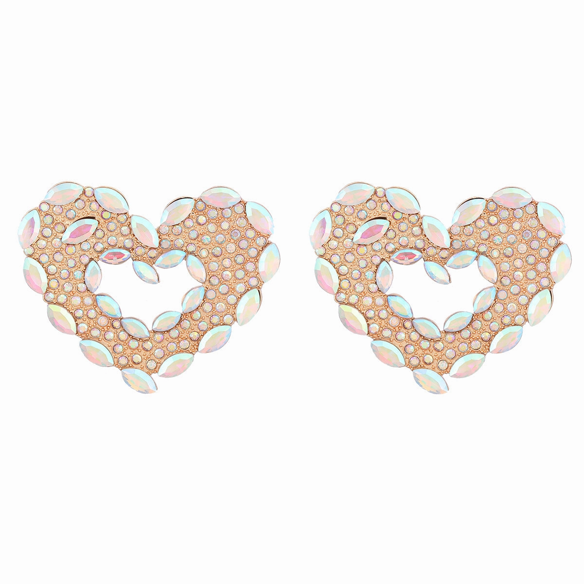Wholesale Colored Diamond Heart Alloy Earrings