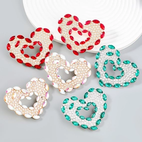 Wholesale Colored Diamond Heart Alloy Earrings