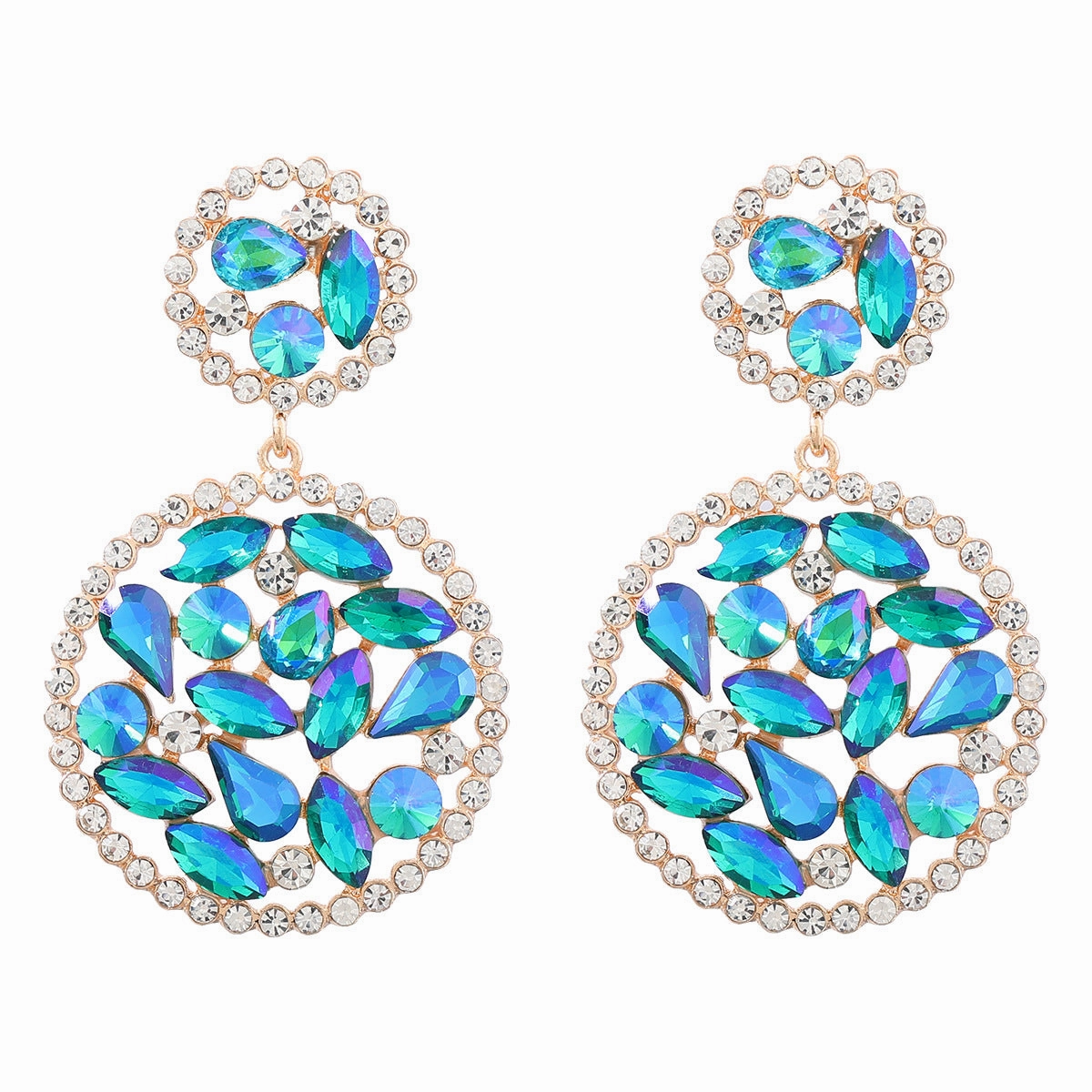 Wholesale Colored Diamond Multilayer Round Alloy Earrings