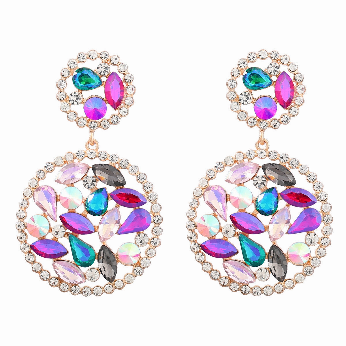 Wholesale Colored Diamond Multilayer Round Alloy Earrings
