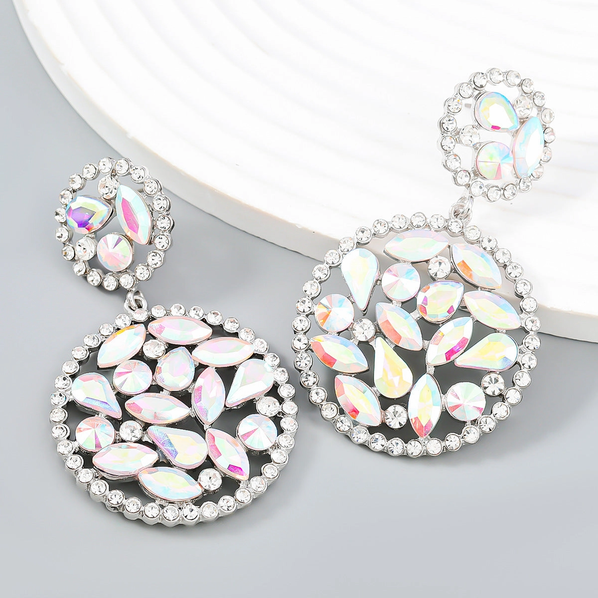 Wholesale Colored Diamond Multilayer Round Alloy Earrings