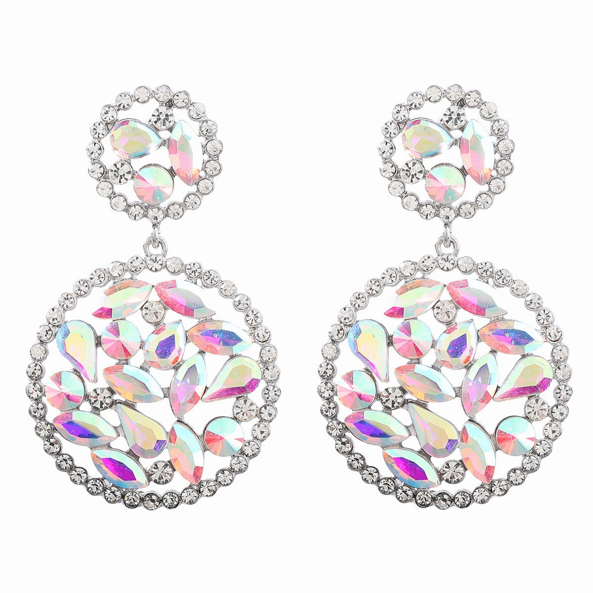 Wholesale Colored Diamond Multilayer Round Alloy Earrings