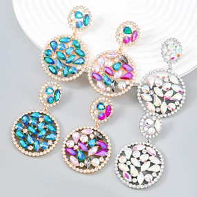 Wholesale Colored Diamond Multilayer Round Alloy Earrings