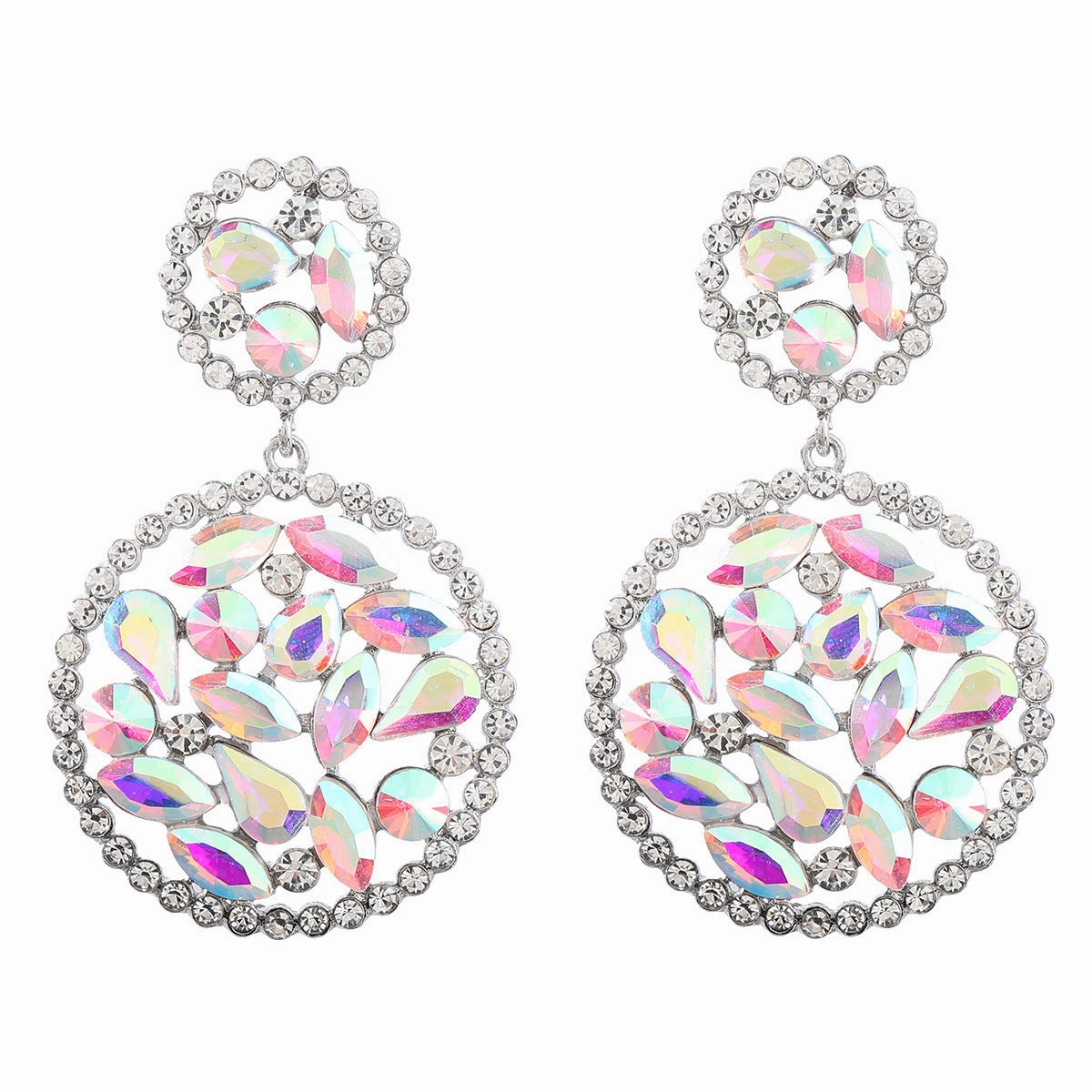 Wholesale Colored Diamond Multilayer Round Alloy Earrings