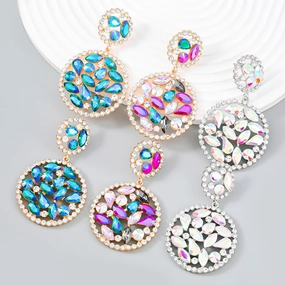 Wholesale Colored Diamond Multilayer Round Alloy Earrings