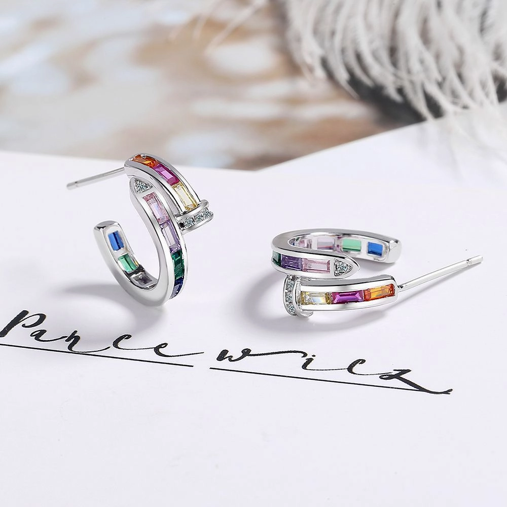 Wholesale Colored Diamond Rainbow Copper Earrings