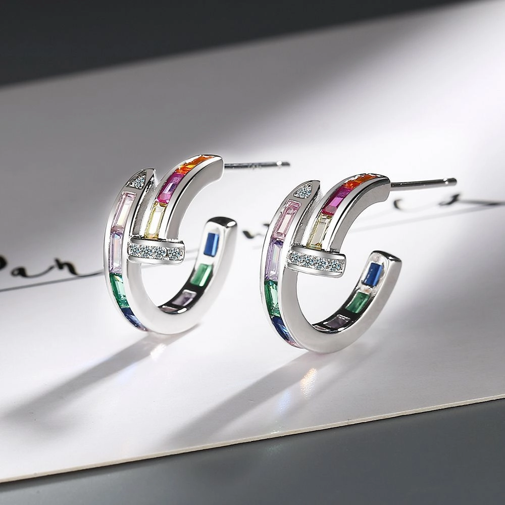 Wholesale Colored Diamond Rainbow Copper Earrings