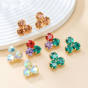 Wholesale Colored Diamond Round Flower Gemstone Earrings