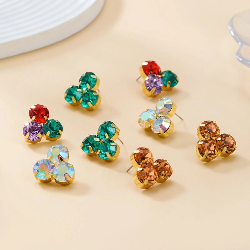 Wholesale Colored Diamond Round Flower Gemstone Earrings
