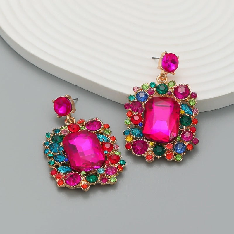 Wholesale Colored Diamond Square Gemstone Earrings