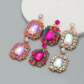 Wholesale Colored Diamond Square Gemstone Earrings