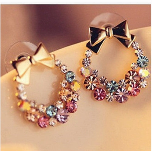 Wholesale Colored Diamonds Bows Alloy Earrings