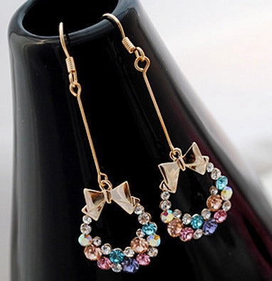 Wholesale Colored Diamonds Bows Alloy Earrings